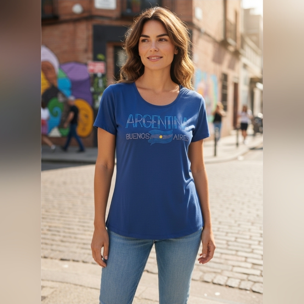 Blue "Argentina" Graphic Women's Top